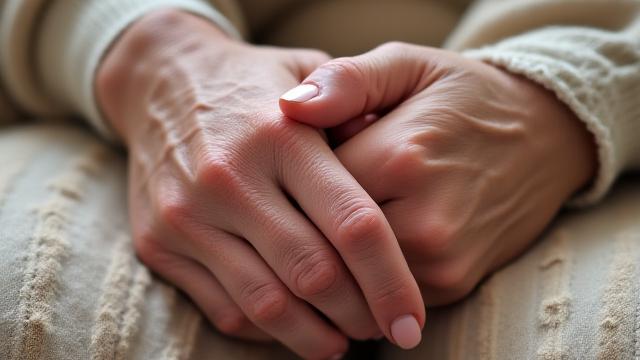 Mani unite di una coppia anziana, simboleggiando connessione e comunicazione intima