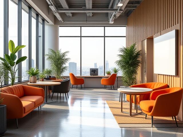 Interno ufficio moderno con aree collaborative
