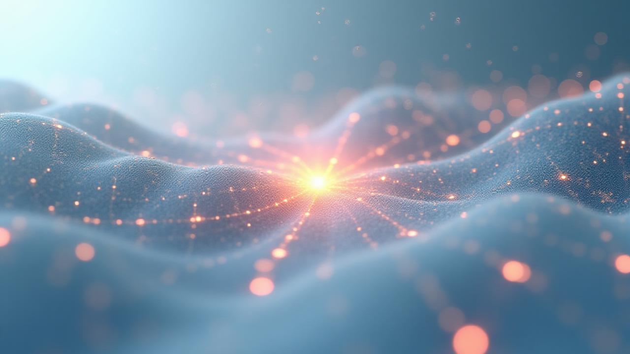 Grafica astratta che rappresenta una rete di connessioni tra persone, luce calda e colori armoniosi.
