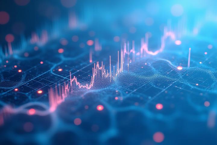 Grafico stilizzato che mostra onde cerebrali pacate immerse in un ambiente tecnologico sereno, simboleggiando la fusione tra scienza e benessere digitale.