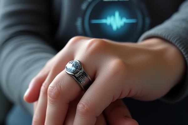 Anello smart moderno indossato al dito, che mostra i dati di monitoraggio del sonno