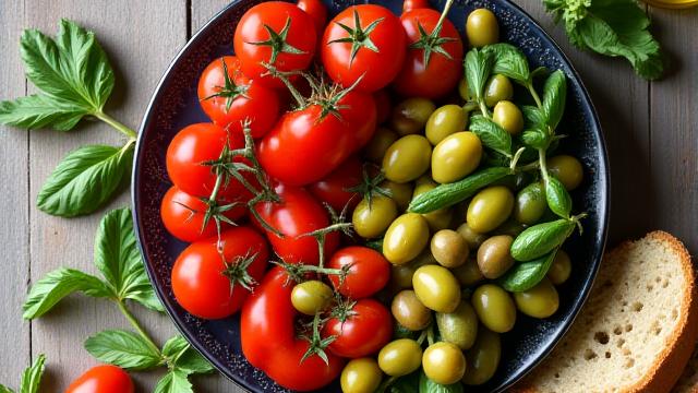 Tavola imbandita con cibi mediterranei freschi