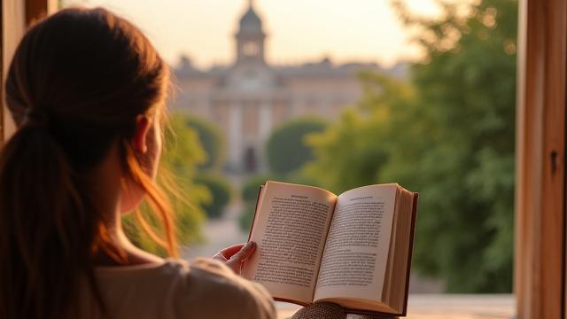 Persona serena che legge un libro in un giardino